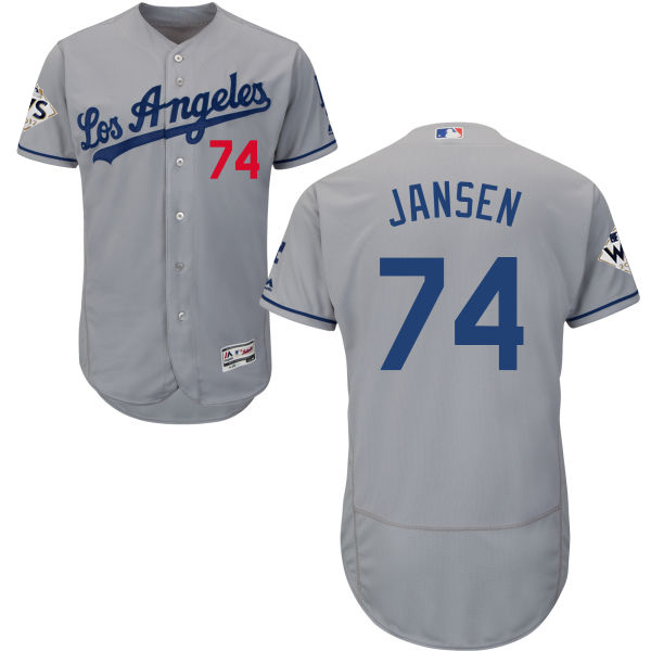 Dodgers #74 Kenley Jansen Grey Flexbase Authentic Collection World Series Bound Stitched MLB Jersey - Click Image to Close